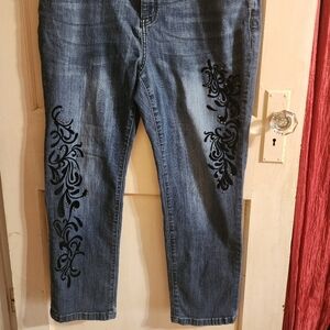 DC Jeans 18P Blue Denim w/ Black Floral Embroidery & Studs – Penningtons Y2K